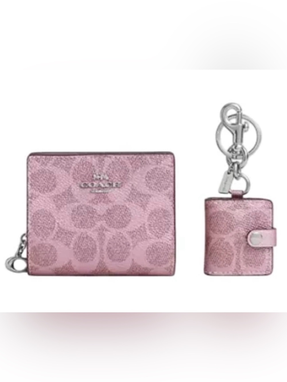 ✨ NWT Coach Metallic Pink Boxed Wallet & Bag Charm Gift Set ✨